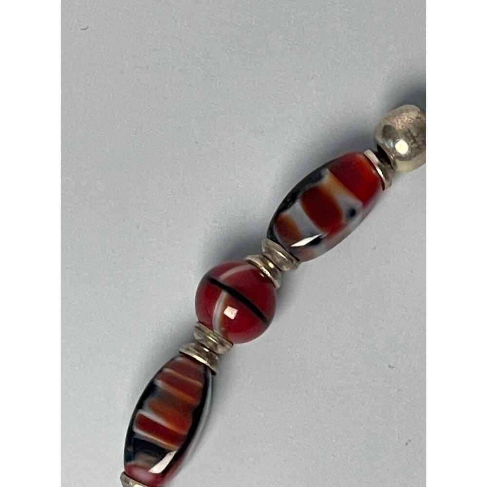 Red Black Glass Bead Bracelet 925 Sterling Clasp 7.5in Murano Style - Picture 3 of 8